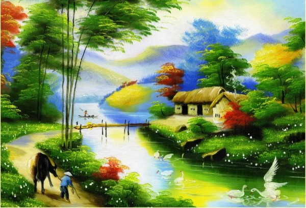 Hình nền tranh vẽ phong cảnh thiên nhiên